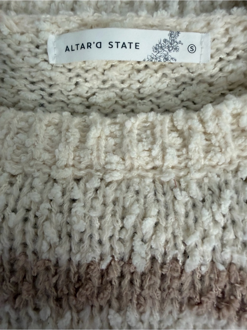 Altar’d State Soft Popcorn Striped Cropped Sweater Cozy Cream & Taupe - Picture 4 of 5